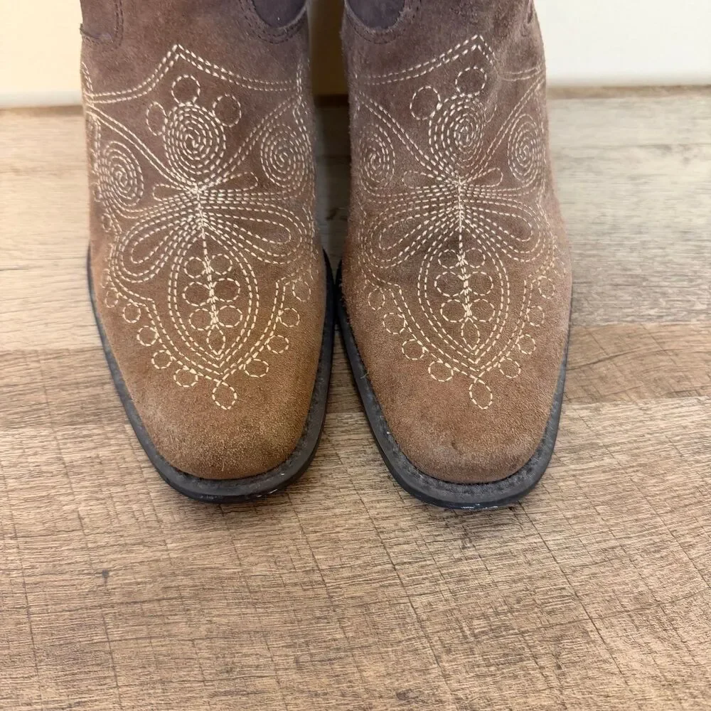 Dr. Scholl's Lasso western boots brown suede embroidered stitching 8.5 shoes - Picture 3 of 8